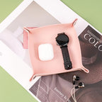 SANQIANWAN PU Leather Arc Edge Jewelry Valet Tray for Man and Women, Portable Mini Entryway Table Tray Bedside Nightstand Desk Tray Small Travel Dish Plate for Key,Wallet,Watch,Coin (Pink) - color: Pink