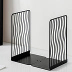 Minimalist Style Bookends Metal Adjustable Books Holder Stand Book Rack Desk Bookend - Curve, Black - color: Curve, Black