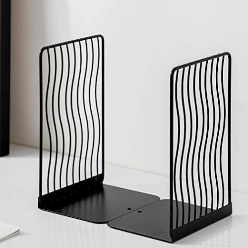 Minimalist Style Bookends Metal Adjustable Books Holder Stand Book Rack Desk Bookend - Curve, Black - color: Curve, Black