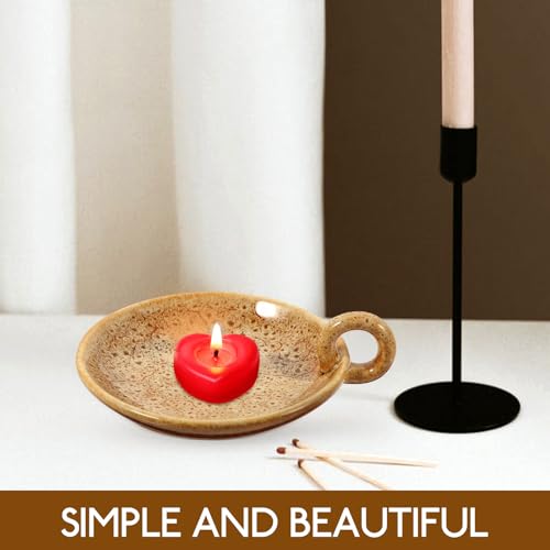 Ceramic Candle Plate Holder Decorative Candle Stand for Dining Table Spa Incense Cones Wedding Home Decor Khaki