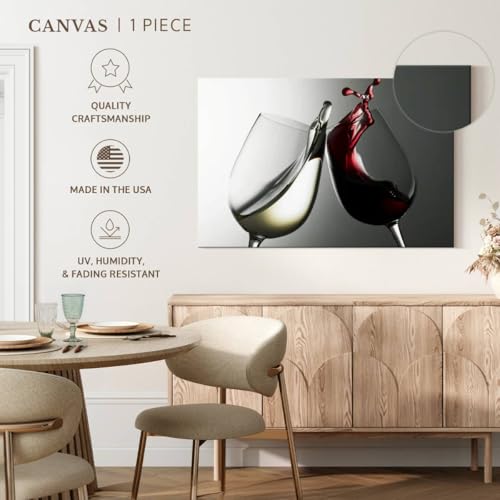 ElephantStock White And Red Wine Wall Art - Horizontal Wrapped Canvas - 1-Piece Living Room Wall Decor - Photographic Canvas Print - Gray and Red Decor for Wall - 12" X 8" - color: White And Red Wine Wall Art Single Piece, size: 12"L x 8"W