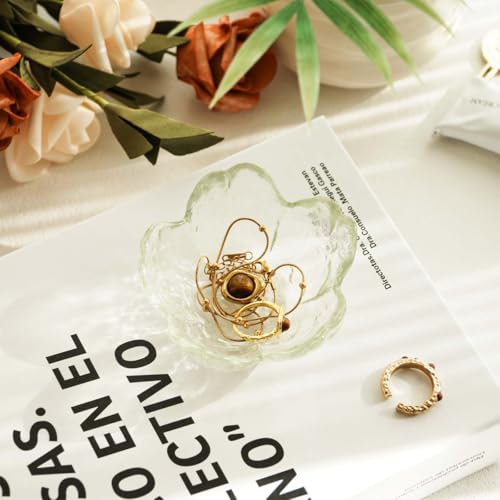 Light Green Flower Jewelry Ring Dish Tray,Decorative Glass Trinket Dish,Room Decor Aesthetic, Modern Accent Tray for Vanity (Light Green) - color: Light Green