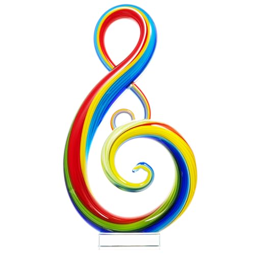 Luxury Lane Hand Blown Treble Sommerso Art Glass Sculpture for Home Decor Rainbow 14 inch Tall Centerpiece Table Decoration - size: 14" tall