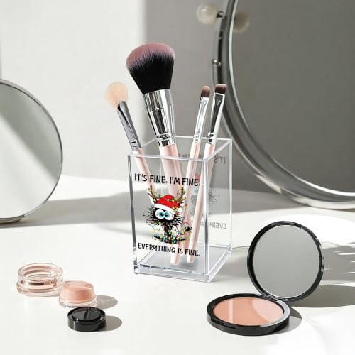 It's Fine I'm Fine Acrylic Cosmetic Pencil Pen Holder Cup, Funny Black Cat Pen Holder Cup, Cute Christmas Gifts for Women Men, Office Sarcastic Gifts for Women Men Colleague Boss - style: It's Fine C