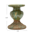Creative Co-Op 2-Tone Sculptural Terracotta Pillar Candle Holder, Distressed Green - color: Green, size: 5.5" W x 6.5" H