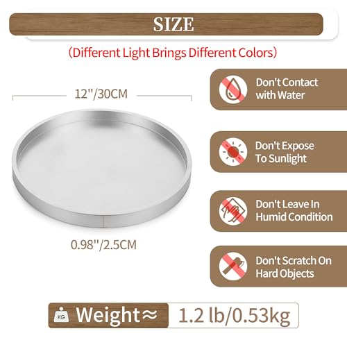 Hanobe Decorative Trays for Coffee Table: Round Sliver Tray for Home Decor - 12" Modern Circle Ottoman Trays for Living Room - Candle Holder Plate for Kitchen Entryway Table - color: Silver