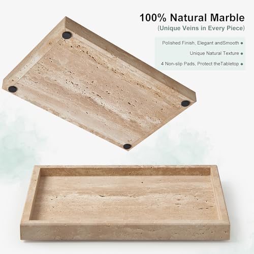 Large Travertine Vanity Tray, Luxury Stone Organizer for Bathroom & Kitchen Counter | Holds Soap Dispenser, Jewelry, Perfume Bottles | Non-Resin, Non-Ceramic Décor - color: Travertine, size: 11.8" x 7.8" x 1.2"