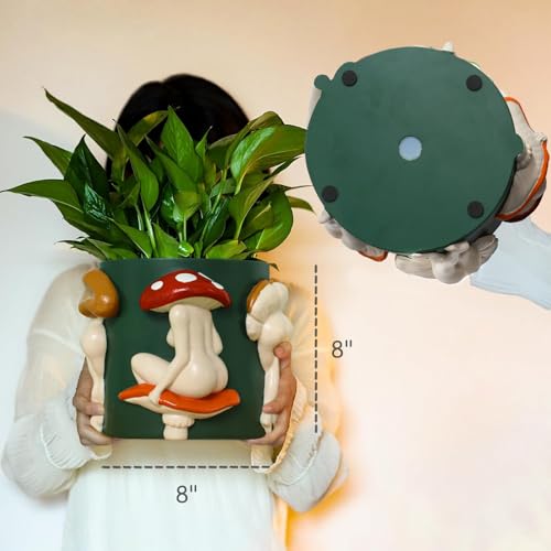 GUGUGO Mushroom Lady Body Plant Pots 8 Inch, Quirky Unique Cute Planters Boho Funky Eclectic Home Decor, Mushroom Butt Flower Pots, Indoor Planting Pot, Modern Aesthetic for Decorating, Dark Green - color: Dark Green, size: 8Inch