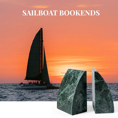 Koville Marble Bookends for Shelves, 8Lbs Large Stone Bookends for Heavy Books, Non-Slip Heavy Duty Book Stopper, Modern Decorative Book Ends for Bookshelf Table Home Decor(Green) - color: Sail-green