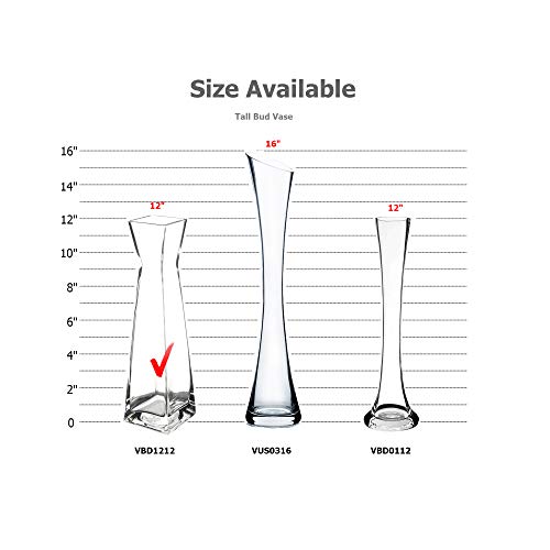 WGV Gathering Bud Vase, Width 3", Height 12", Clear Tall Square Block Concaved Glass Floral Container Centerpiece Planter for Wedding Party Event Home Office Decor, 1 Piece - size: 3"x12"H Block