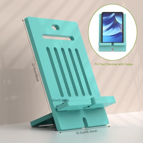 Pezin & Hulin Bamboo Tablet Stand, Adjustable Wood Pad Holder, Desktop Cell Phone Stand Holder Dock Compatible with Tablet, E-Reader, and All Phone (Support to 4.7-13" Devices) - Teal - color: Large (Teal)