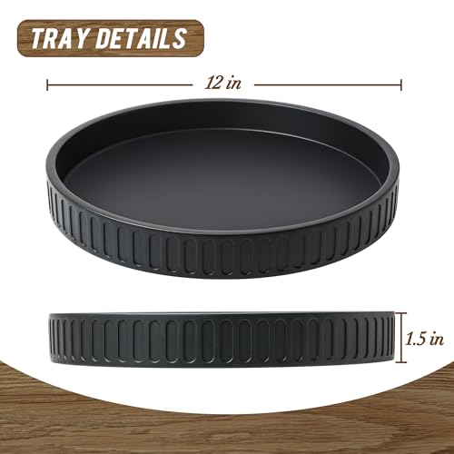 12in Decorative Tray for Coffee Table Tray Decor, Black 100% Solid Concrete Decorative Round Tray for Kitchen, Living Room, Home Decor - color: Concrete Black