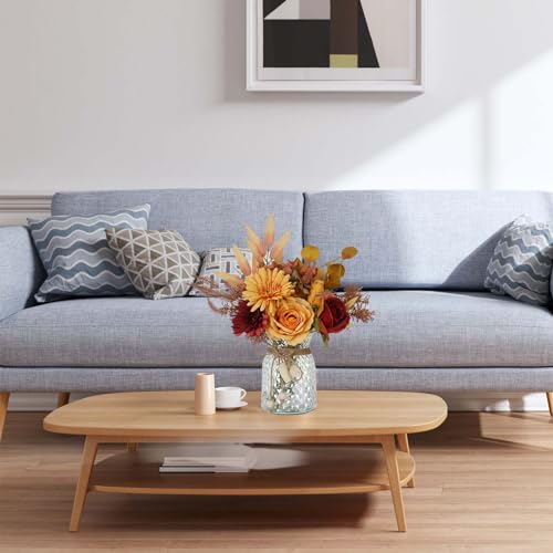 Leftover Fake Fall Flowers in Vase - Fall Floral Arrangement, Table Decor & Centerpieces for Kitchen & Coffee Table - color: Fall Orange