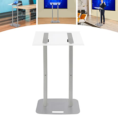 Acrylic Podium Stand, Church Pulpit Podium with Adjustable Angle Clear Lecterns & Pulpits for Schools Churches Conference Rooms, Floor Standing Modern Spraying Treatment Process - color: Clear+silver