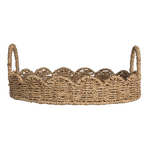 Household Essentials Round Handwoven Seagrass Tray with Scalloped Edge and Handles, Natural - color: Natural Seagrass, size: 14"