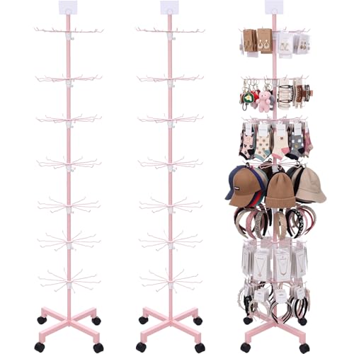 Ripeng 2 Pcs 7-Tier Rotating Retail Display Stand Display Rack for Earring Keychains Jewelry Vendor Events and Stores Movable Adjustable Shop Spinner Pink Ornament Holder - color: Pink, size: 7 Tier