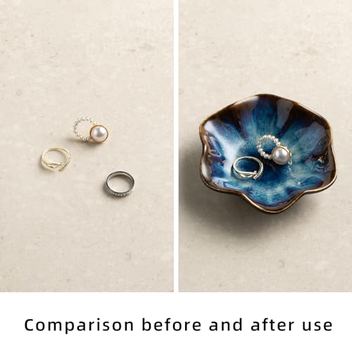 Ceramic Trinket Dish for Jewelry, Lotus Leaf Shape Small Ring Dish Tray, Jewelry Dish Organizer for Necklace Earrings, Home Decor Gift for Mom Best Friend Sister (blue) - color: blue