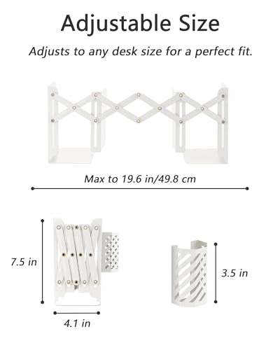 Kingsmile Book Ends, Adjustable Bookends for Shelves, Metal Bookends for Heavy Books, Book Stopper Organzier with Pen Holder for Desk, Kids Room, Office, Classroom, Library, Study Room.(White) - color: White