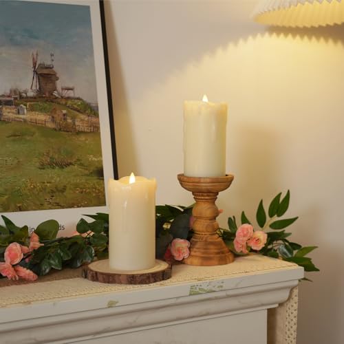Raycare 6"x3" Dripping Wax Flameless Candles, Battery Operated LED Candles with Remote Control and Timer, Electric Fake Plastic Pillar Candles, Set of 2 - color: D3"xH6"6"-Ivory Wax