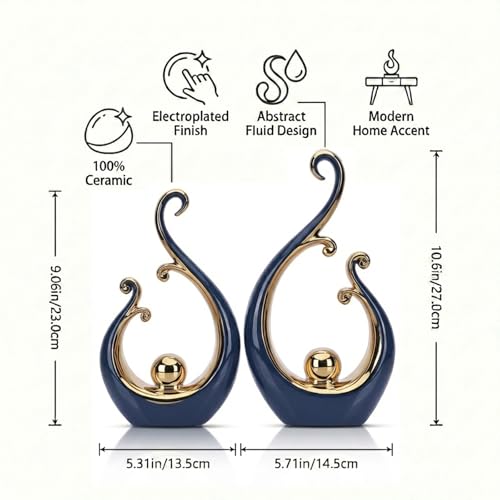 LCCCK Glossy Blue and Gold Decor Ceramic Statue, Modern Abstract Sculpture Art for Luxury Centerpiece - Shelves Bookshelf&Dining Table Decorations, Entryway Coffee Table Tv Stand Home Decor - color: Blue Gold