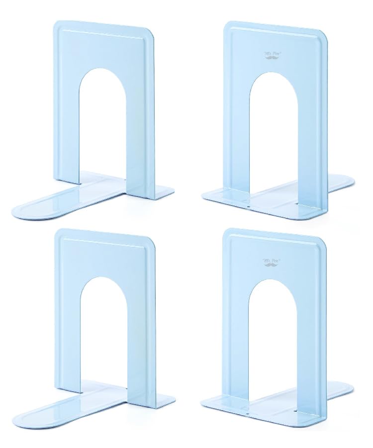 Mr. Pen- Book Ends, 4 Pack, Light Blue, Heavy Duty Metal Bookends for Shelves, Book Holders for Shelves, Metal Bookends - color: Light Blue, size: 4 Pack