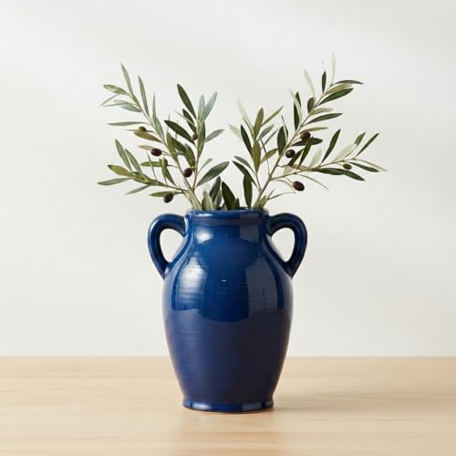 Sunddo Blue Ceramic Vase for Pampas Grass, 8 Inch Modern Decorative Vase with 2 Handles, Blue Centerpiece for Living Room Dining Entryway Living Table Farmhouse Office Decor - color: Blue, size: 8 Inch