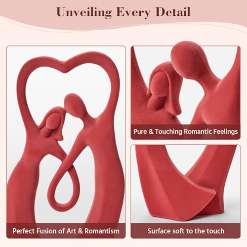 Velvet Flocked Couple Sculpture, Romantic Decorative Statue Modern Abstract Art Figurine for Anniversary, Wedding Gift, Living Room, Vanity, Dining Table Centerpiece (Red) - color: Couple01-red
