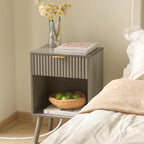 Fultyle Grey Wood Nightstand with Charging Station, Modern Bedside Table with Fluted Drawers and Storage Shelf, End Side Tables Living Room for Bedroom, Office (Grey) - color: Grey With Charging Station