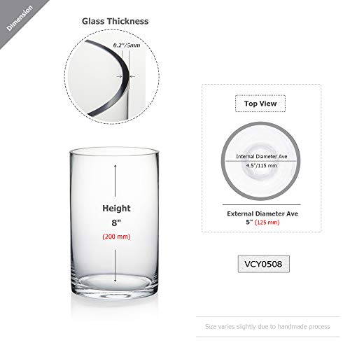WGV Cylinder Vase, Diameter 5", Height 8", Clear Glass Floral Planter Container, Floating Candle Holder for Wedding Party Event Home Office Decor, 1 Piece - size: 5"x8"H CL