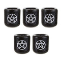 Mega Candles 5 pcs Ceramic Silver Pentacle Chime Ritual Spell Candle Holder - Black - color: Silver