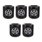Mega Candles 5 pcs Ceramic Silver Pentacle Chime Ritual Spell Candle Holder - Black - color: Silver