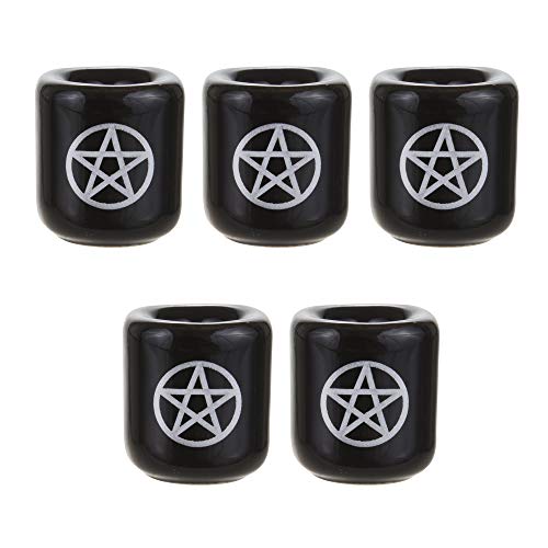 Mega Candles 5 pcs Ceramic Silver Pentacle Chime Ritual Spell Candle Holder - Black - color: Silver