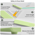 Tempered Glass Cutting Board Set for Kitchen Counter - Dishwasher Safe with Juice Grooves, Non-Slip Silicone Edges & Beveled Grip - 16"x12" & 12"x8" Serving Tray (Green) - color: Green