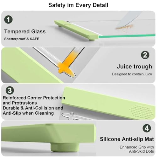 Tempered Glass Cutting Board Set for Kitchen Counter - Dishwasher Safe with Juice Grooves, Non-Slip Silicone Edges & Beveled Grip - 16"x12" & 12"x8" Serving Tray (Green) - color: Green