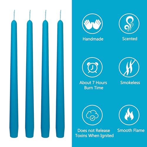 10 Inch Taper Candles Handmade Set of 4 – Unscented Tapered Candles in Turquoise, Candlesticks Smokeless Candle Sticks for Wedding, Home Decor, and Dinner Table - color: Dark Blue