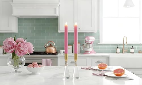 Flameless Taper Candles Flickering with Remote and Timer, 3D Moving Flame Taper Candle Battery Operated to 400 Hours, 9 Inch Window Candles, (Pink-Vertical Stripes) - color: Pink-Vertical Stripes