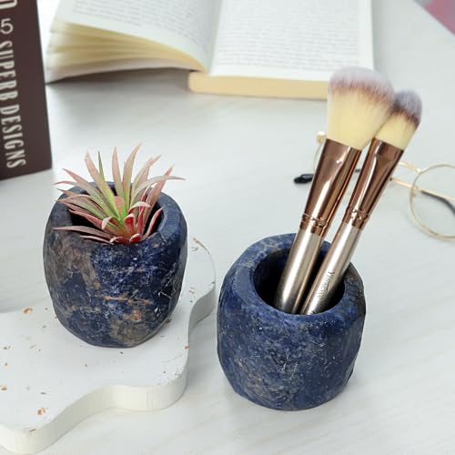 rockcloud Natural Raw Blue Sodalite Taper Tea Light Candle Holder Air Plant Holder Healing Stone Home Decoration Figurine - color: Blue