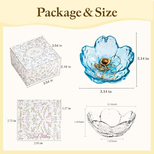 Friendship Gifts for Women Blue Flower Jewelry Ring Dish Tray,Decorative Glass Trinket Dish,Room Decor Aesthetic, Modern Accent Tray for Vanity (Blue) - color: Blue