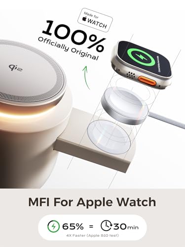MFI Certified by Apple, 4 in 1 Magsafe Wireless Charging Station, Qi2 15W Magsafe Charger for iPhone 17/16/15/14/13/12 Series, iWatch, Airpods, iPad, 65W Charger Included (Sand, 4 in 1) - color: Sand