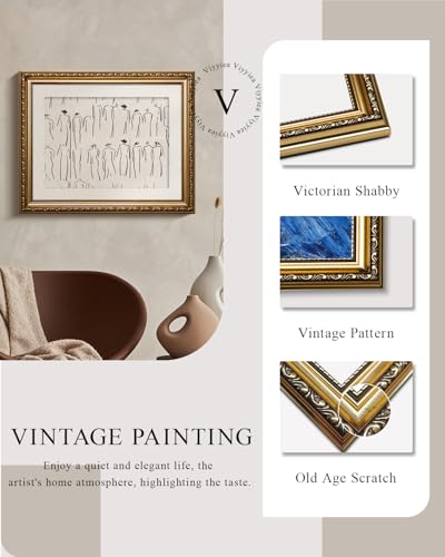 VIYYIEA Gold Framed Wall Art Canvas Print Home Decor Abstract Wall Art Room Decor Minimalist Portrait Artwork Wall Decorations Vintage Bathroom Decor Line-Drawn Wall Pictures Office Decor 13x16in - color: Crowds, size: 16"L x 13"W