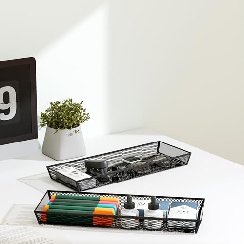 Mesh Tray Silverware Drawer Organizer Utensil Cutlery Tray Office Supplies Organizer for Flatware, Knives,Home,Office, School,Bedroom 15X6'' Black - size: 4 Pack 15"x6" Black Metal