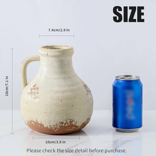 Ceramic Flower Vase Home Decor - 7.1 Inch Farmhouse Vases Rustic Vintage Living Room Kitchen Bedroom Decorations for House Book Shelf Office Coffee Desk Dining Fireplace - color: 204-3-7.1in