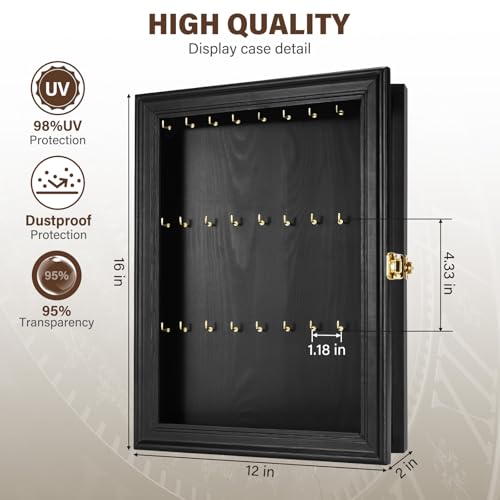 Pocket Watch Display Case, Elegant Keychain Display Stand with 24 Metal Hooks, Wall Mount Display for Pocket Watch Collectors, Unique Gift for Watch Lovers