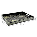 Serving Tray with Handles, 15.7 * 11.8 inches, Plastic Ottoman Tray with Exquisite Paintings, Trays for Coffee Table - color: Black Peony