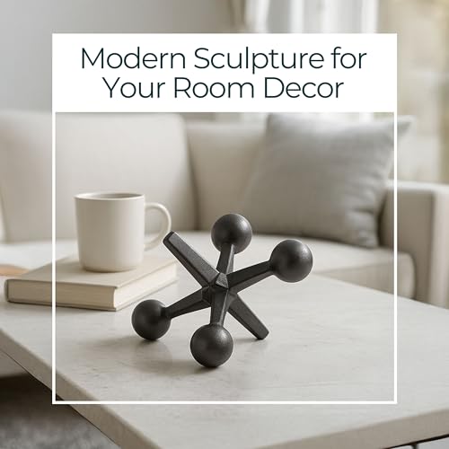 Black Metal Jacks Decorative Object – Abstract Sculpture Modern Home Decor Ornament – Shelf Styling & Coffee Table Decor for Bathroom, Office & Living Room – 7" x 5" - color: Black