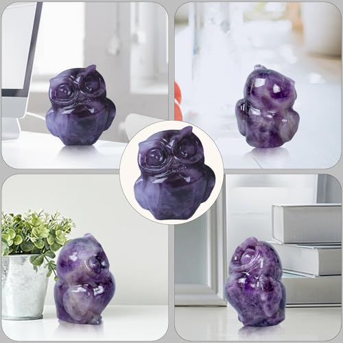 2 Inch Owl Figurine Handcrafted,Amethyst Healing Crystal Animal Sculpture,Home Decor Unique Gift for Collectors,Crystal Artwork Nature Lovers Birthday Anniversary Present Spiritual Gift - color: Amethyst Owl