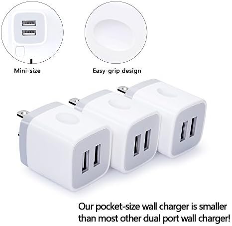 Wall Charger,USB Brick 3Pack 2.1A/5V Dual Port USB Plug Charger Cube Power Adapter Fast Charging Block for iPhone 17 16e 16 15 14 13 12 Pro Max 8 7 6 Plus 5S,iPad,Samsung Galaxy S8 S7 S6,Android Phone - color: White