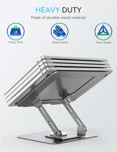 SOUNDANCE 360 Rotating Laptop Stand, Ergonomic Computer Riser for Desk, Adjustable Height Multi-Angle Metal Holder, Foldable Portable Notebook Elevating Base for Office & Home, Silver Grey - color: Silver Grey