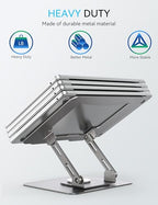 SOUNDANCE 360 Rotating Laptop Stand, Ergonomic Computer Riser for Desk, Adjustable Height Multi-Angle Metal Holder, Foldable Portable Notebook Elevating Base for Office & Home, Silver Grey - color: Silver Grey