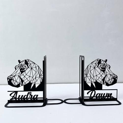 Craftnameisgn Custom Geometric Hippo Metal Bookends for Shelves Decorative, Hippo Book Ends Metal Art for Home Office, Book Stopper for Heavy Books, Hippo Book Shelf Holder - color: Design 09